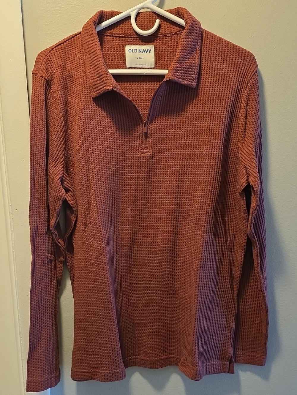 Old Navy Rust-Orange Waffle Half-Zip Collared Top